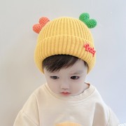 婴儿帽子秋冬加厚毛线套头帽，超萌爱心儿童，防风护耳帽加厚宝宝帽潮