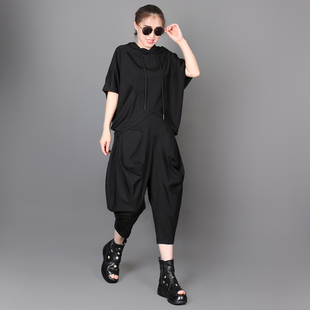 福气夏韩版潮流款个性女士，套装连帽蝙蝠袖，短袖t恤七分灯笼裤