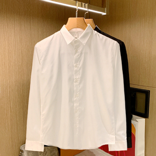 韩版商务男装免烫抗皱白色衬衣男 高级感工作服休闲男士长袖衬衫