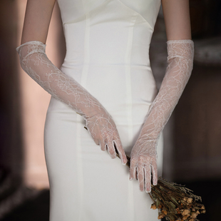 wg098复古蕾丝婚纱手套长款白色，新娘结婚礼服，旗袍晚宴拍照配饰品