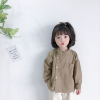 韩国2024春秋男女儿童复古帅气潮上衣宝宝，个性偏领设计棉麻衬衫