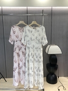 雅尼拉 2024夏季法式气质复古水墨画印花修身显瘦短袖连衣裙