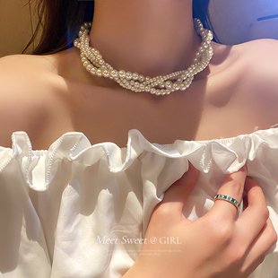巴洛克多层珍珠项链女款2024锁骨链轻奢，小众颈链夸张脖子配饰