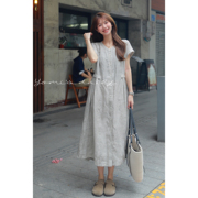 哟米yomi日系慵懒竖条纹衬衫，式连衣裙女夏季小个子亚麻裙短袖长裙