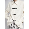 apozi白色新中式女装黑白盘扣，长袖衬衫女秋冬设计感小众国风衬衣