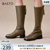 百思图2023冬季时尚，西部骑士靴粗跟女棕色，长筒靴子md352dg3