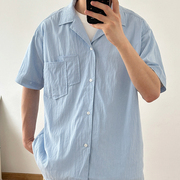 纯色双口袋衬衫短袖，日系复古2024衬衣，男休闲宽松夏季半袖上衣