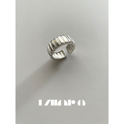 nior.9s925纯银宽面竖条纹理开口戒指，女小众极简设计感齿轮指环