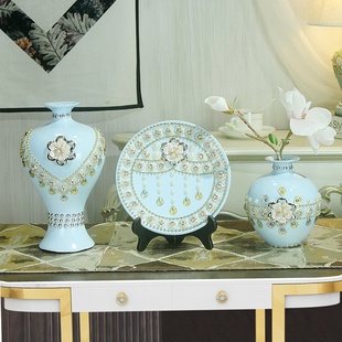 创意欧式花瓶摆件三件套客厅餐桌A插花陶瓷瓶摆设酒柜电视柜