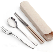 单人装不锈钢便携式餐具，套装筷子三件套叉子勺子，筷子盒学生收纳盒