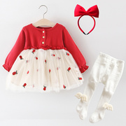 女童连衣裙婴儿一周岁礼服衣服女宝宝儿童春秋装红色公主裙子洋气