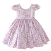 儿童夏季女童宝宝紫色飞花袖短袖大蝴蝶结儿童连衣裙