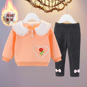 女宝宝秋冬季套装0-3岁女童加绒卫衣两件套678个月婴幼儿韩版衣服