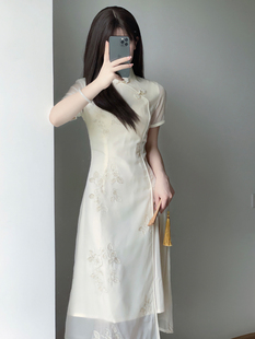 小清新奥黛改良旗袍2023年夏季新中式国风年轻款少女连衣裙