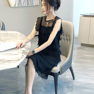 黑色蕾丝连衣裙气质小香风女神范高端精致裙子2024夏季欧洲站