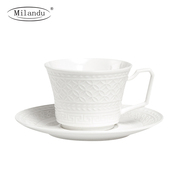 milandu米兰度心想事成骨瓷，茶具纯白瓷杯，浮雕法式咖啡杯碟套装