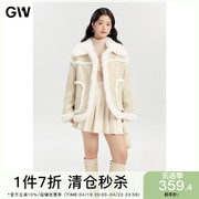 GW大码女装皮毛一体减龄保暖毛领夹克外套2024冬季微胖mm上衣