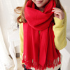 韩版毛线大红色围巾女冬季男女，款格子围脖，针织保暖仿羊绒披肩两用