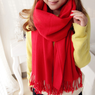 韩版毛线大红色围巾女冬季男女款格子围脖针织保暖仿羊绒披肩两用