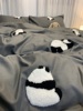 ins灰色水洗棉刺绣熊猫被罩双人四件套1.8m1.5米床单人男女被套三