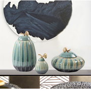 新中式南瓜罐绿色陶瓷，摆件样板房软装客厅玄关，桌面莲蓬家居装饰品