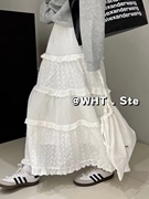 WHT2024春季白色蕾丝半身裙女小众复古镂空花边拼接A字蛋糕裙