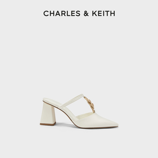 CHARLES&KEITH春夏女鞋CK1-60280407金属链饰高跟穆勒鞋凉鞋拖鞋