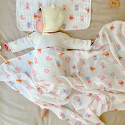 新生儿包巾抱被产房包单夏婴儿纱布巾浴巾双层纱竹棉襁褓包巾盖毯