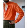 planb意式复古桔色长袖衬衫，vintage立领休闲衬衣男士彩色衬衣