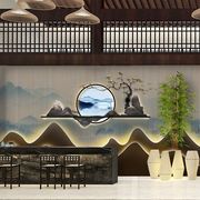 新中式山水画客厅背景墙壁布棋牌室墙纸茶室文化墙壁纸餐厅装饰画