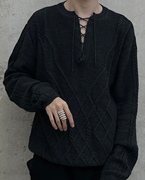 kikokostadinov圆领套头，羊毛针织衫纯色绑带，基础深灰色宽松毛衣
