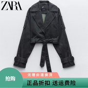 秋季 女装 翻领腰带打蜡短风衣夹克外套皮衣ZARA KISS3427795