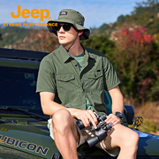 Jeep吉普短袖衬衫男士夏季潮牌薄款宽松半袖外套美式休闲衬衣男装