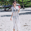 韩国仙女范度假(范度假)长衫海边防晒开衫沙滩，泳衣外搭罩衫镂空蕾丝五分袖