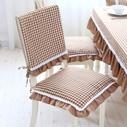 美式田园风蕾丝荷叶边座垫餐椅垫坐垫可拆椅垫咖啡格子椅套可定制