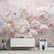 3d立体玫瑰花背景墙纸婚房，婚庆主题壁纸粉色，花朵卧室床头客厅壁画