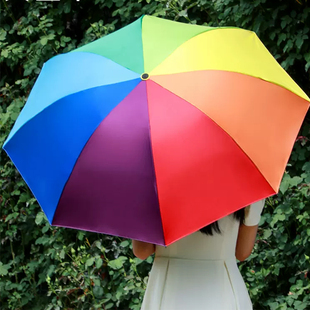 彩虹伞黑胶防紫外线太阳伞，女防晒遮阳伞折叠韩国拱形公主伞蘑菇伞
