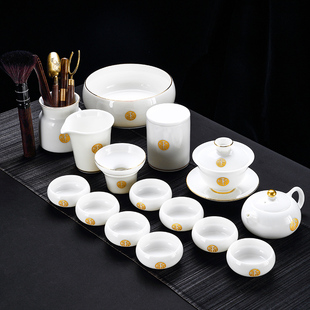 德化羊脂玉茶具套装家用轻奢高档白玉白瓷，功夫茶杯盖碗办公室会客