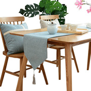 日式棉麻纯色桌旗现代简约茶几餐桌装饰布长条绿色北欧床尾巾家用