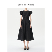 concise-white简白法式黑色长裙连衣裙，裙子夏季设计师，品牌女装