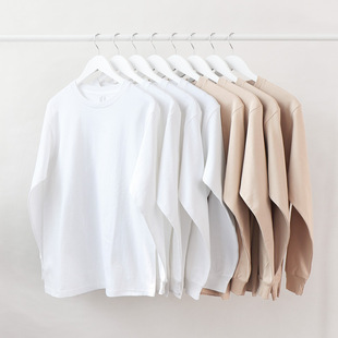 （买一送一）新疆棉230g重磅纯棉白色长袖t恤宽松纯色打底男女款