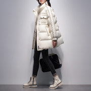 2023冬季韩版白色加厚外套白鸭绒立领时尚显瘦中长款羽绒服女