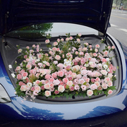 求婚布置车尾箱花仿真粉色，玫瑰插花花，堆车展橱窗花卉表白花艺装饰