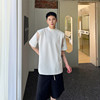 高级感高领短袖T恤男小众透视网纱拼接设计感韩版垫肩半袖上衣潮