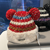 中国风红色针织毛线帽子女秋冬季小熊耳朵可爱卡通加厚保暖包头帽