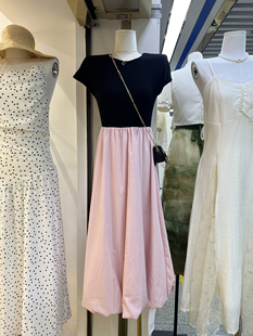 韩版夏季潮流时尚，韩国东大门显瘦纯棉短袖，个性撞色拼接连衣裙