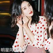 香港明星乔欣同款夏装红波点衬衫女设计感小众复古港味白雪纺(白雪纺)衫上