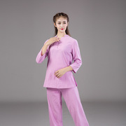 紫升女居士打坐茶道改良汉服，套装棉麻禅修瑜伽服，男太极服8809