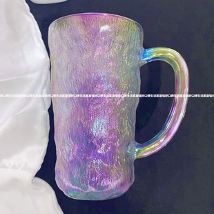 ins彩色冰川纹玻璃杯北欧餐厅果汁，杯气泡水杯咖啡杯创意树皮纹杯