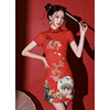 红色国潮旗袍2024新中式夏季改良年轻款少女中国风小个子短款